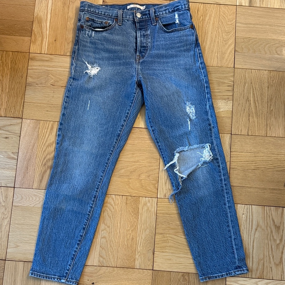 Levi's Blue Distressed Straight Leg Jeans